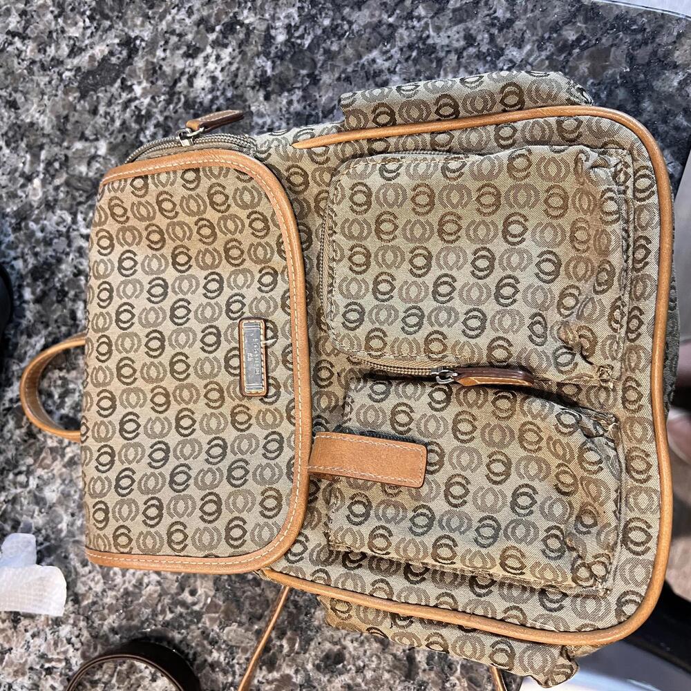 Women's Brown Patterned Backpack With Leather Trim - image 3